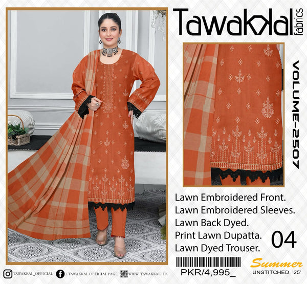 3 Piece Embroidered Lawn | TL-04