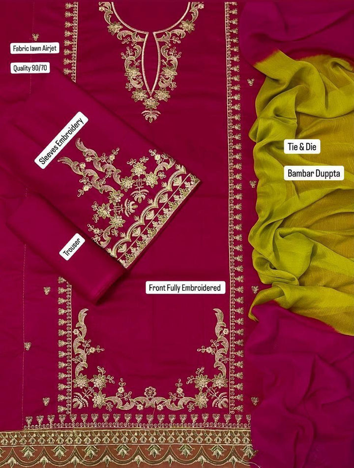 Airjet Lawn by Omal – Heavy Embroidered 3-Piece Unstitched with Tie & Dye Dupatta
