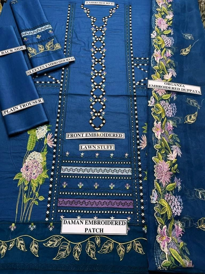 Chikankari Embroidered Lawn Suit with Organza Dupatta – 3 Piece Unstitched