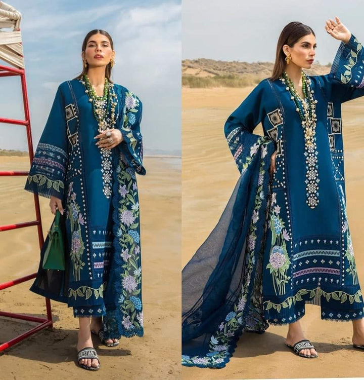 Chikankari Embroidered Lawn Suit with Organza Dupatta – 3 Piece Unstitched