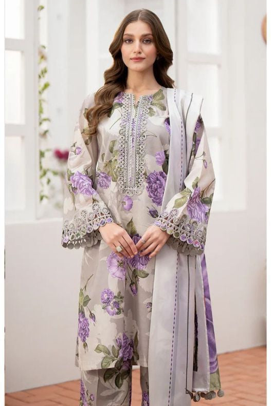 Digital Printed Jacquard Poly Swiss Lawn Suit – 3 Piece Unstitched with Diamond Dupatta