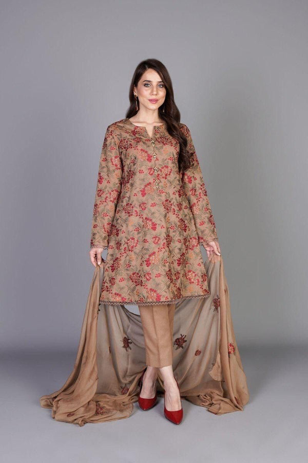 Embroidered Lawn Suit 3-Piece Unstitched with Bamber Chiffon Dupatta