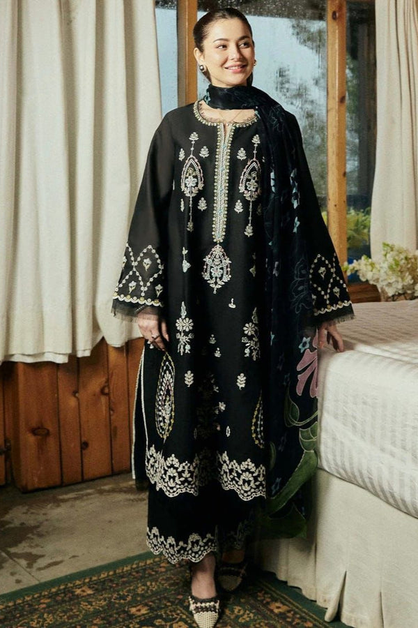 Embroidered Lawn & Zarri Diamond Shawl 3-Piece Unstitched Suit