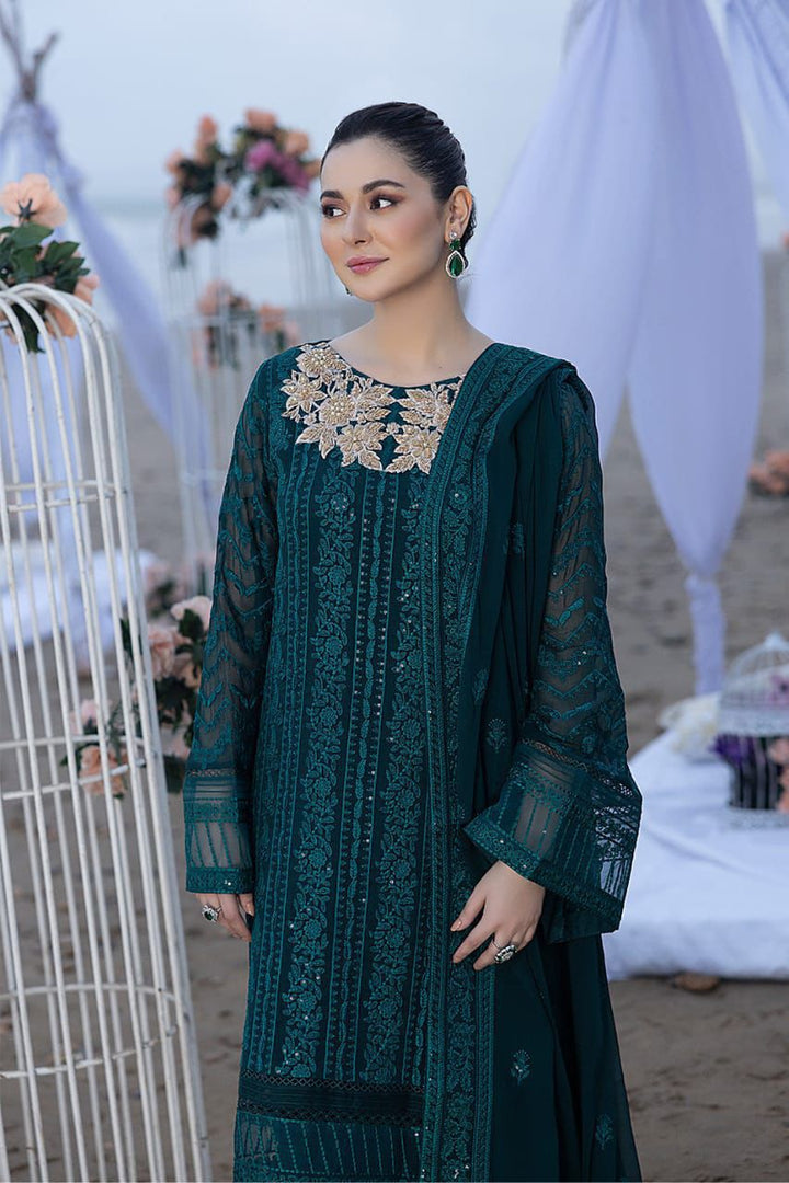 Luxury Embroidered Chiffon 3-Piece Unstitched Suit with ADDA Work & Pearls