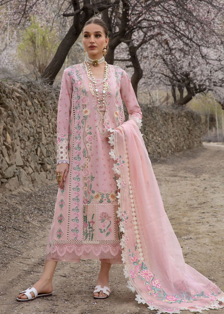 Luxury Embroidered Lawn & Organza 3-Piece Unstitched Suit with Chikan Kari Work