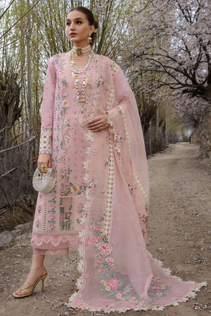 Luxury Embroidered Lawn & Organza 3-Piece Unstitched Suit with Chikan Kari Work