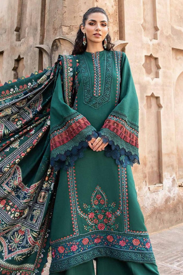 Luxury Embroidered Lawn Suit – 3 Piece Unstitched with Digital Printed Chiffon Dupatta