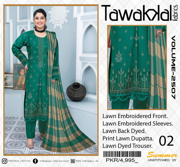 3 Piece Embroidered Lawn | TL-02