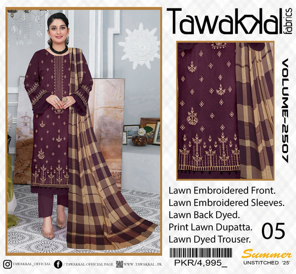 3 Piece Embroidered Lawn | TL-05